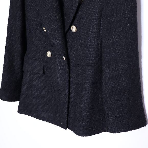 ZARA Double Breasted Textured Blazer Woven Tweed Black Gold Button Women's XS - Picture 5 of 15